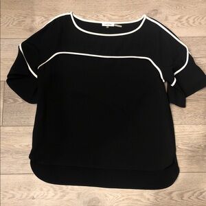 Calvin Klein  Black Blouse with White Piping Trim